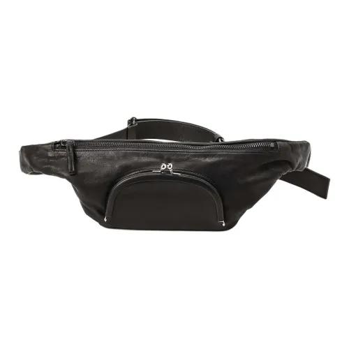 Yohji Yamamoto Cow Leather One Shoulder Crossbody Fanny Pack Men's Black