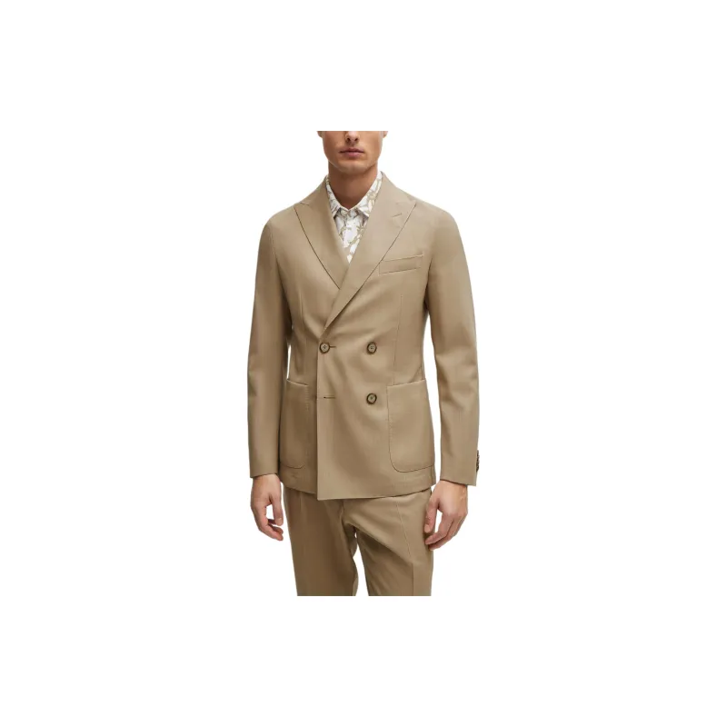 HUGO BOSS Double-Breasted Slim-Fit Suit In Virgin Wool Business Suits Men's Umber-1
