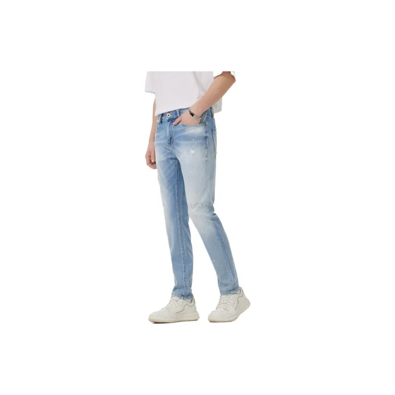 Cabbeen Spring Fall Jeans Basic Versatility Men's Light Blue-4