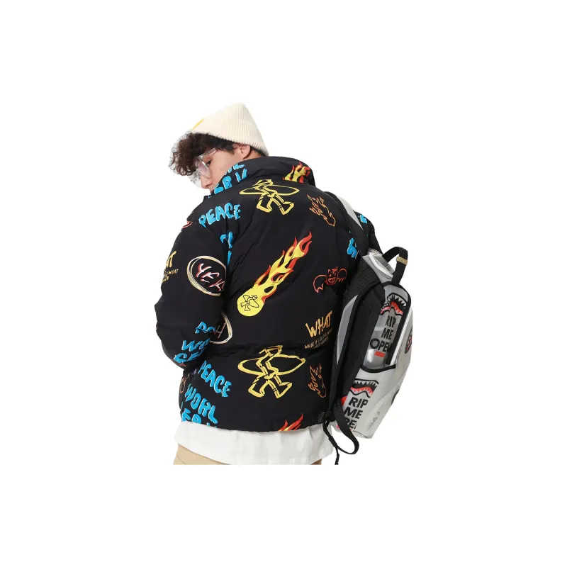 PJ's Vigor Hand Drawn Stand Collar Loose Fit Thickened Puffer Jacket Unisex-4