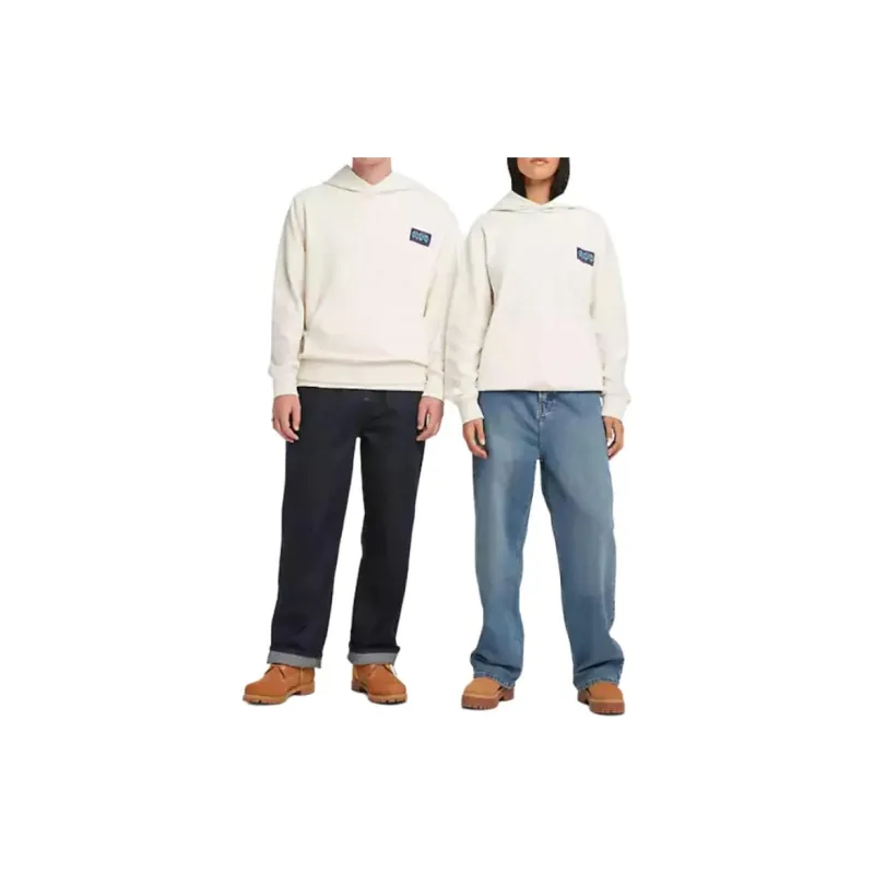 Timberland Globe Logo Textured Hoodie Sweatshirt Unisex White-1