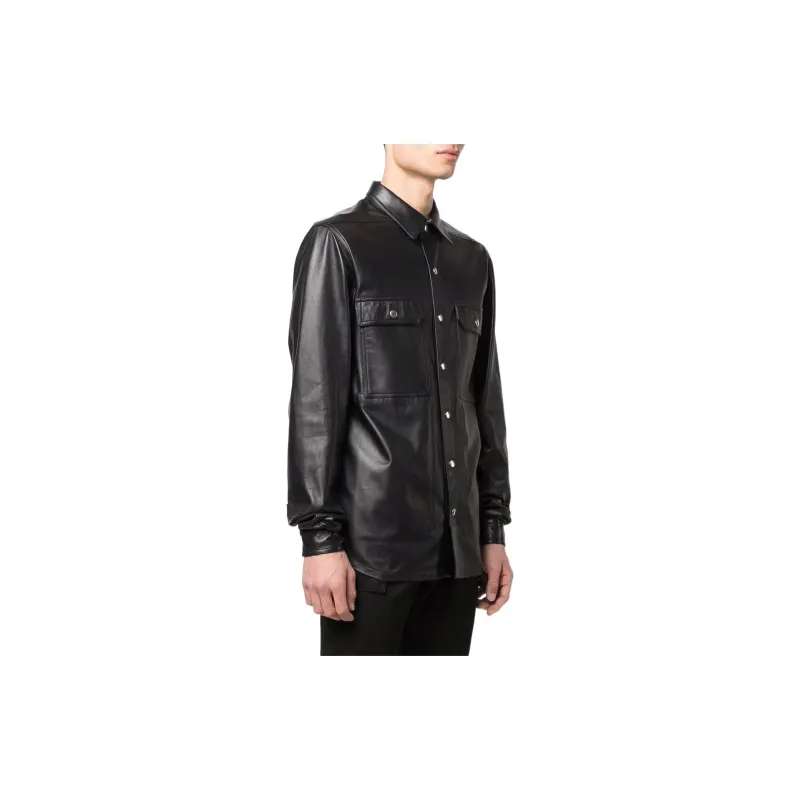 RICK OWENS Press Stud Leather Jacket-3