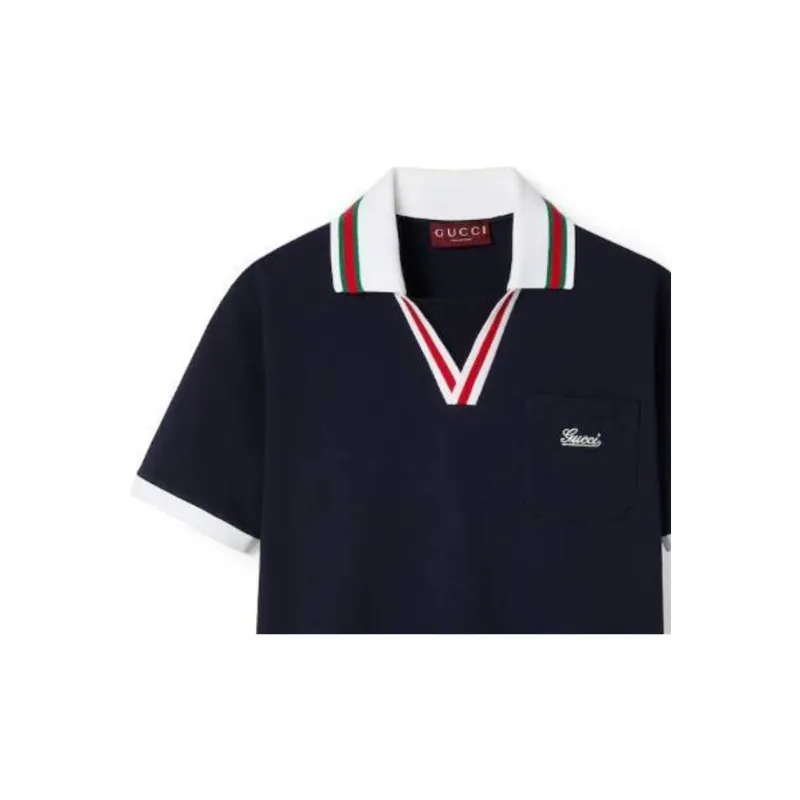 GUCCI Cotton Piquet Polo Shirt Polo Shirt Men's Dark Blue-4