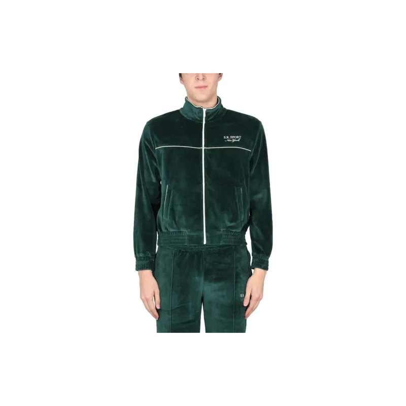 SPORTY & RICH Logo Embroidered Zip Up Sweatshirt-3