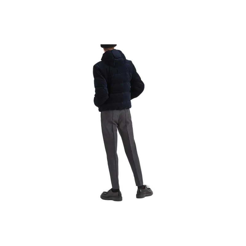 PRADA SS24 Cropped Corduroy Down Jacket Jackets Coats Men's Blue-3