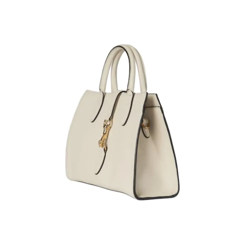 GUCCI Soft Grain Leather Tote Bag, Shopping Bag, Handbag Medium Size Women's Ivory White-2