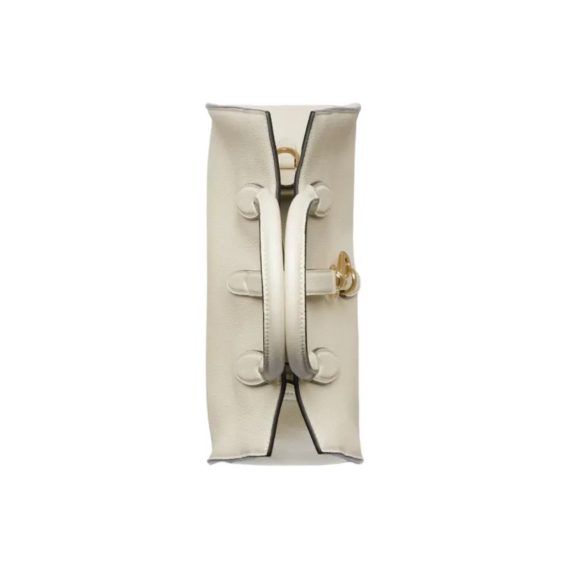 GUCCI Soft Grain Leather Tote Bag, Shopping Bag, Handbag Medium Size Women's Ivory White-3