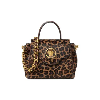VERSACE La Medusa Cow Hair Shoulder Bag, Crossbody Bag, Handbag Trumpets Women's Leopard Print Brown