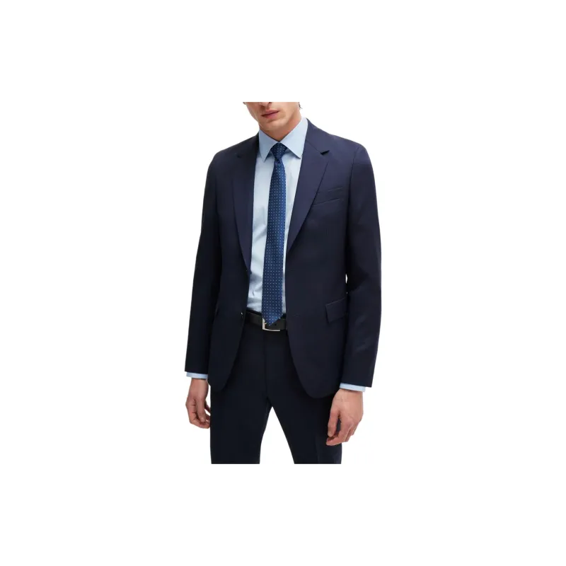HUGO BOSS Slim Fit Suit In Micro Patterned Virgin Wool Business Suit Men's Dark Blue-3