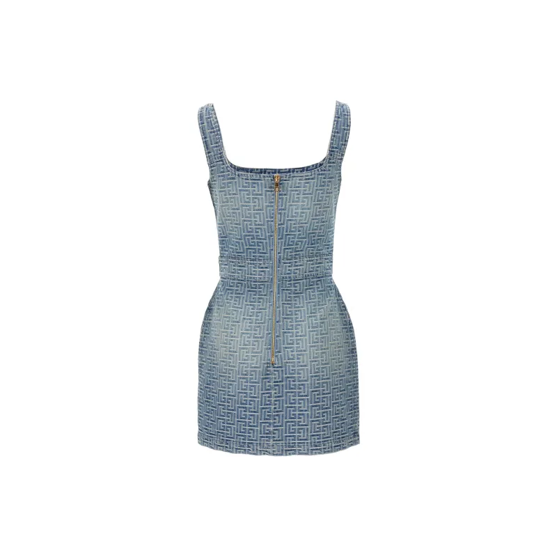BALMAIN Monogram Debossed Square Neck Mini Dress-1