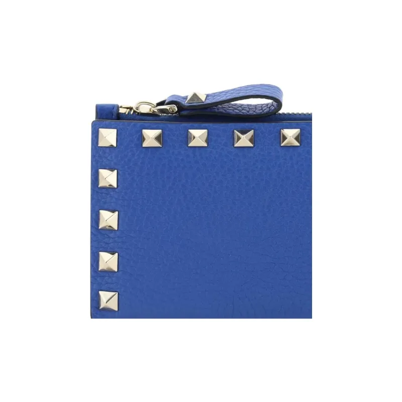 Valentino Rockstud Calfskin Wallet Women's Blue-3