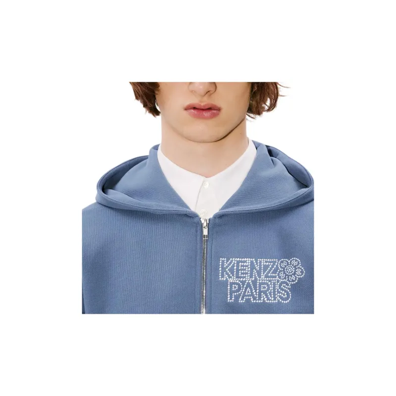 KENZO Logo Embellished Zip-Up Hoodie-5