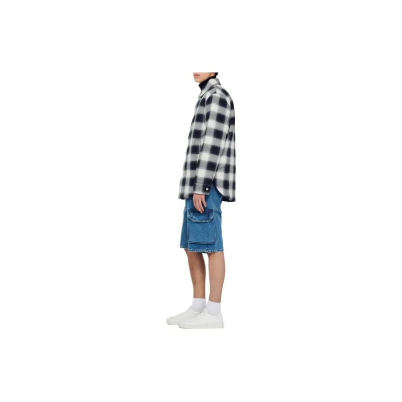 Sandro Quilted Checked Jacket Shirt Men's Black-2