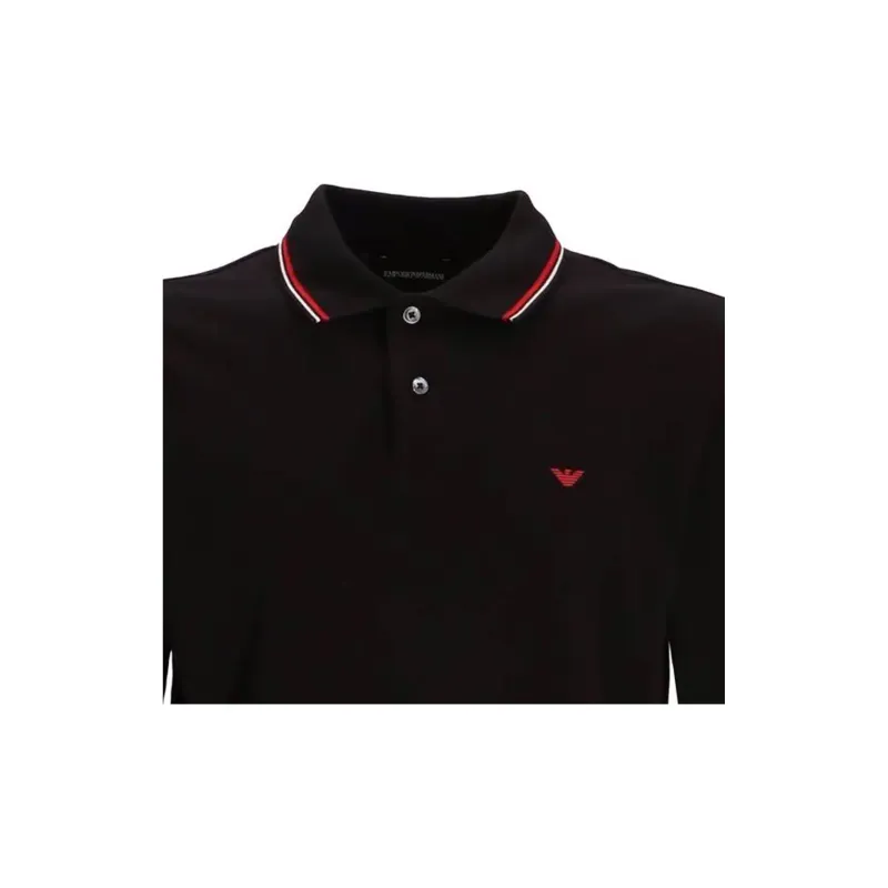 EMPORIO ARMANI Long sleeved Stretch Piqué Polo Shirt With Micro Eagle Embroidery-3