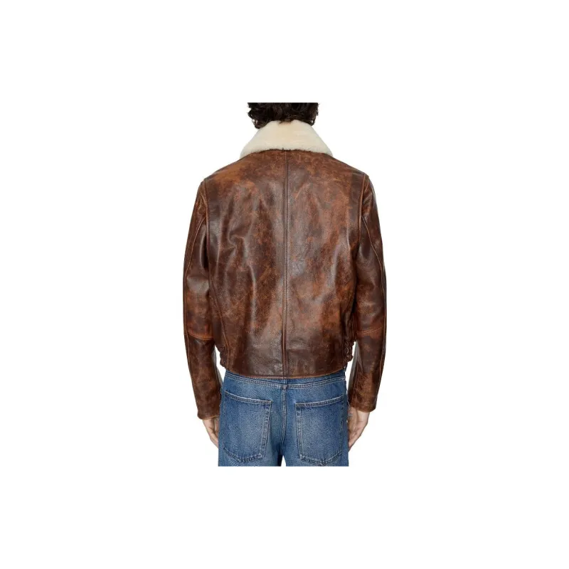 DIESEL Leather Jackets Men Brown Red-3