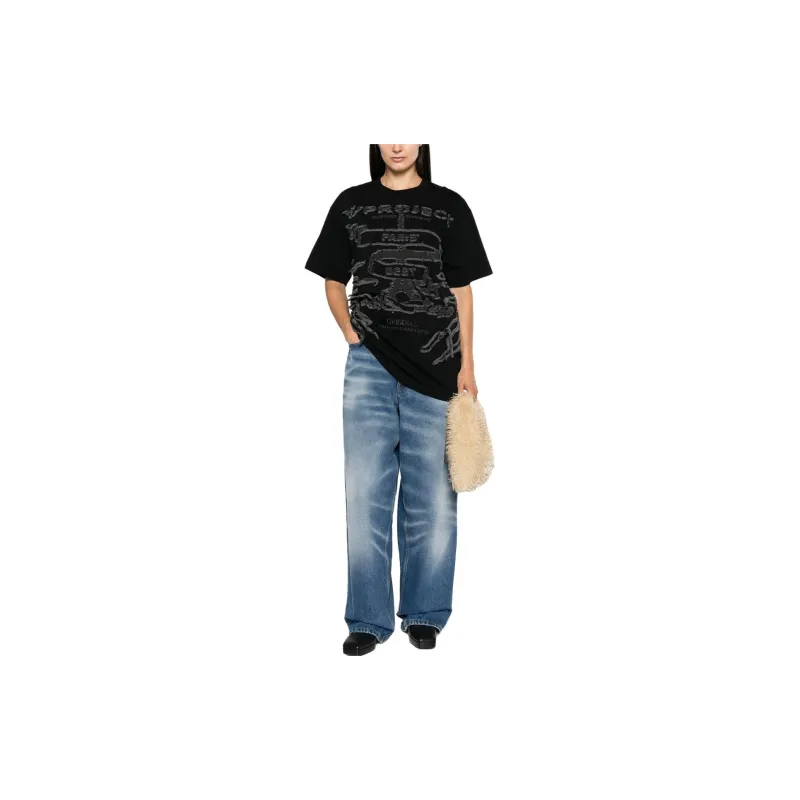 Y/Project Distresse Detailed Crewneck T Shirt-3