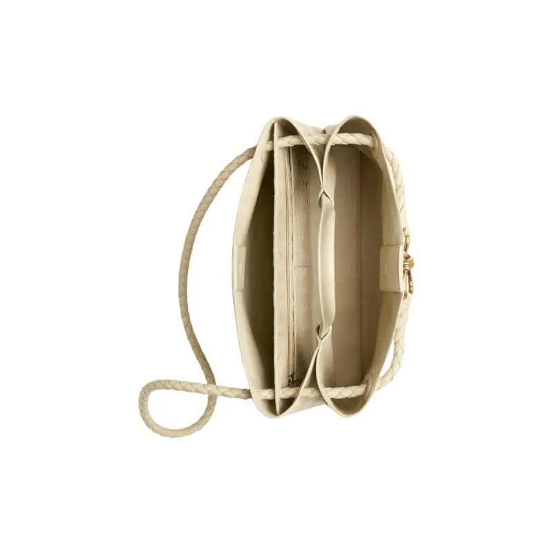 Bottega Veneta Andiamo Collection Intrecciato Calfskin One Shoulder Handbags Medium Size Women's Light Cream-4