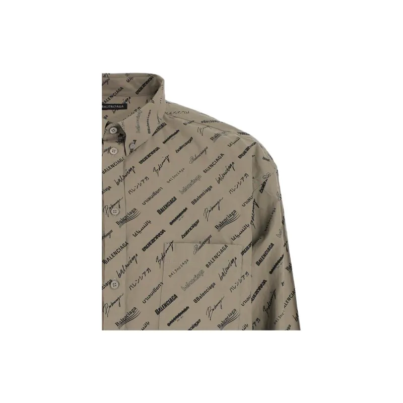 Balenciaga Allover Logo Print Long-Sleeved Shirt-4
