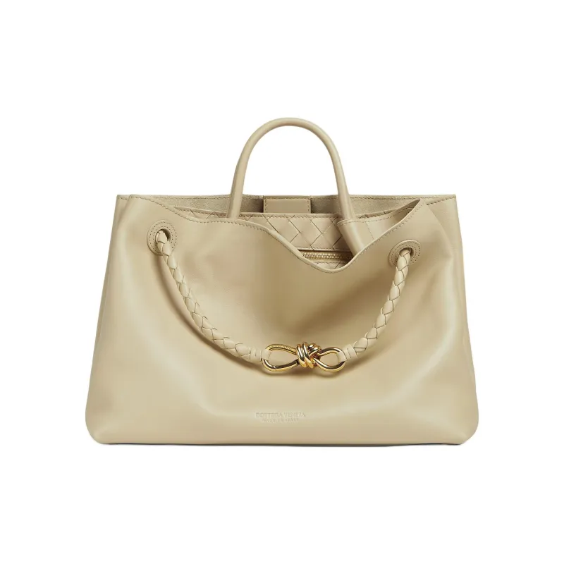 Bottega Veneta Andiamo Collection Intrecciato Calfskin One Shoulder Handbags Medium Size Women's Light Cream-1