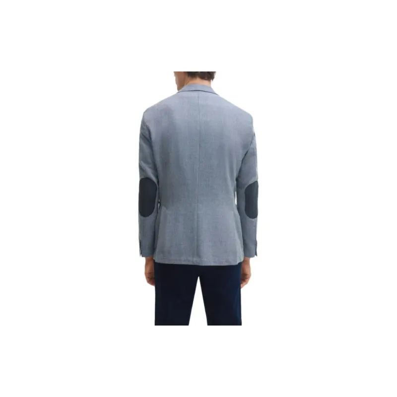 HUGO BOSS Regular-Fit Jacket In Herringbone Cotton And Wool Jackets Coats Men's Light Blue-1