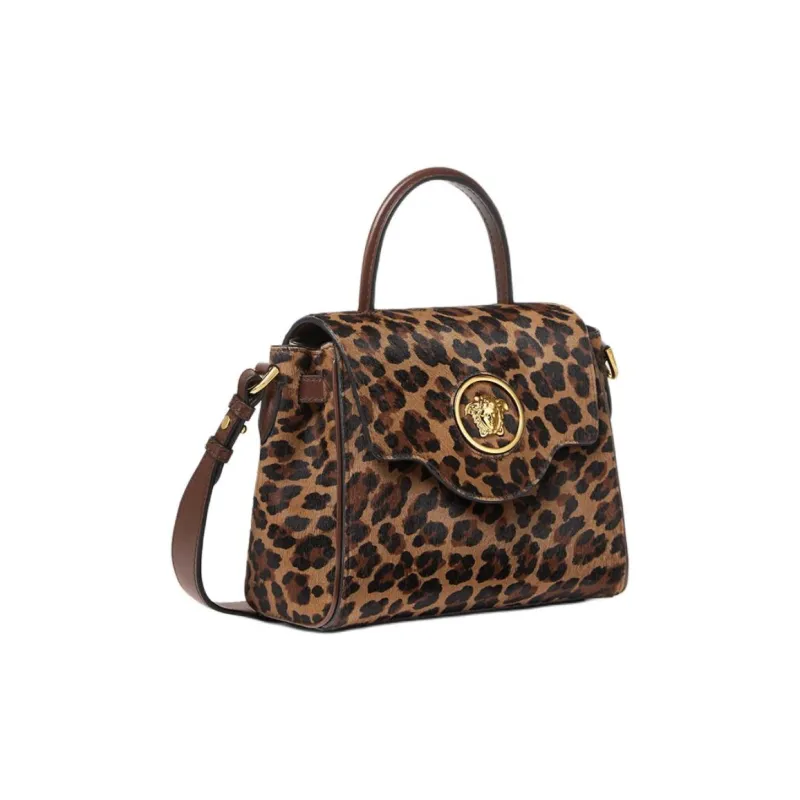 VERSACE La Medusa Cow Hair Shoulder Bag, Crossbody Bag, Handbag Trumpets Women's Leopard Print Brown-1