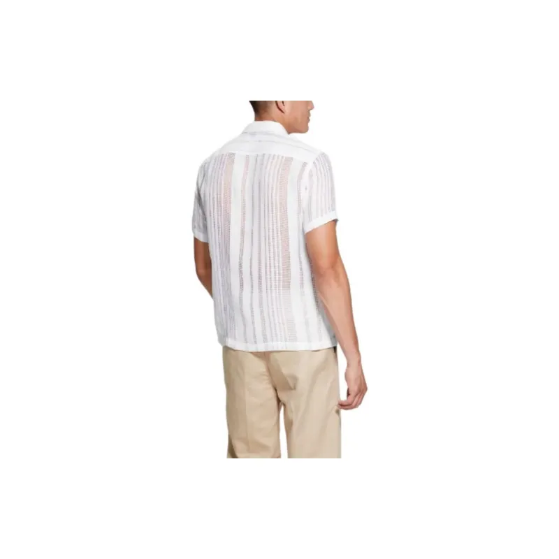 GUESS FW23 City Mesh Striped Short-Sleeve Shirt Shirt Men's White-2