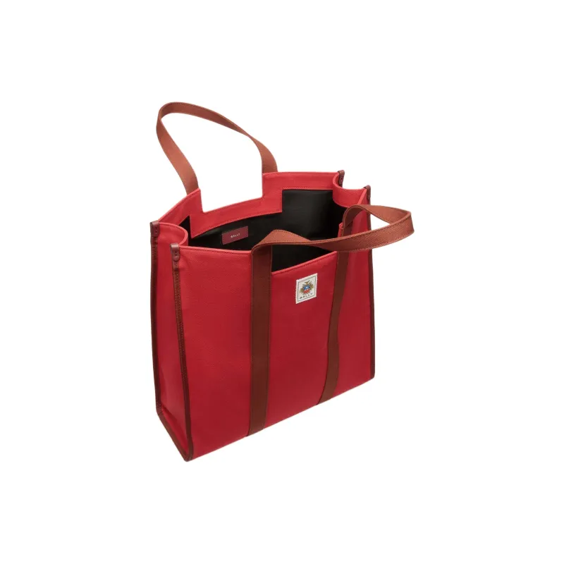 BALLY Cotton Patchwork Canvas Tote Bag Shopping Bag Handbag Shoulder Bag Men's Red-3