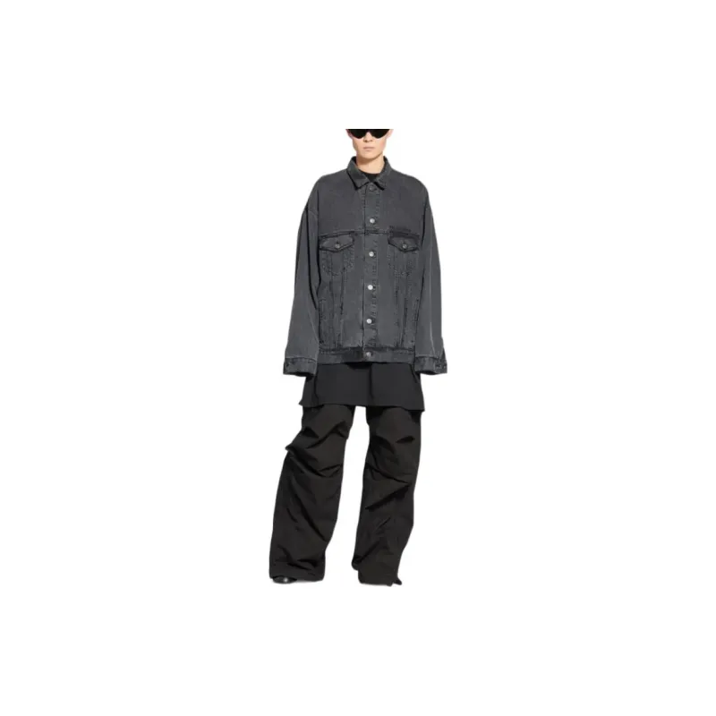 Balenciaga Balenciaga Chinese Valentine's Day FW22 Denim Jacket Loose Fit Style Men's Black-2