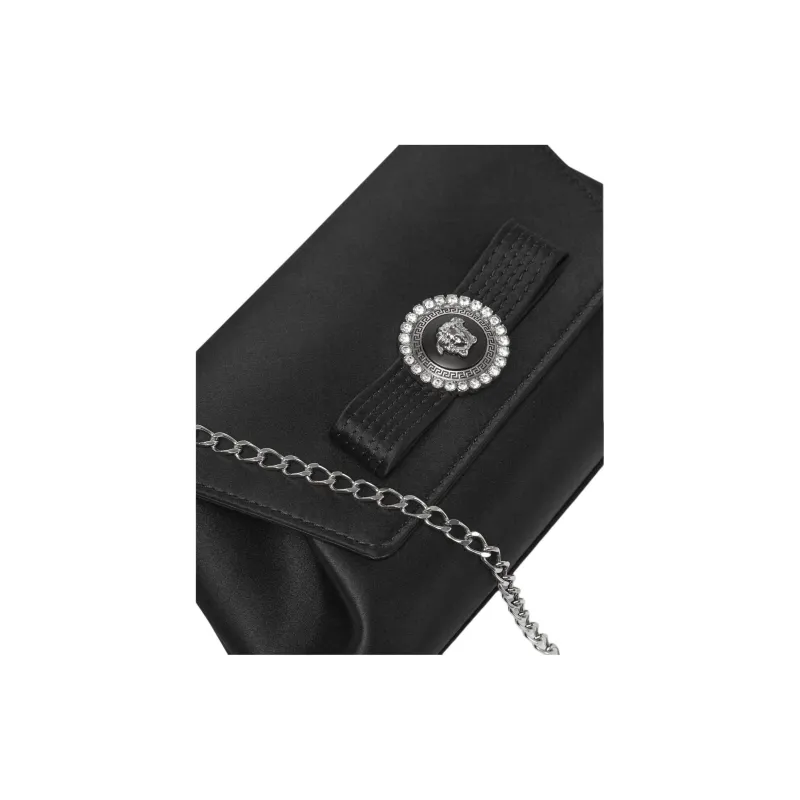 VERSACE Viscose One Shoulder Crossbody Clutch Women's Black & Silver-3