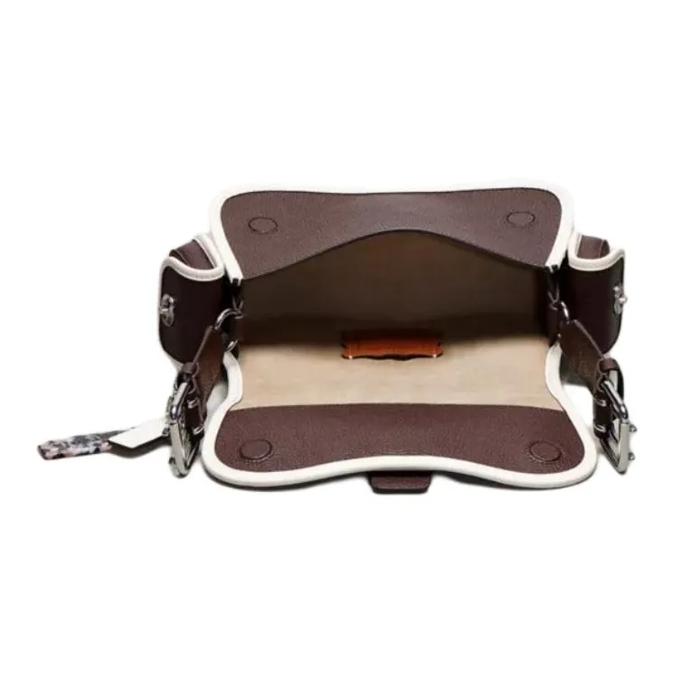 Coachtopia Wavy Dinky Litchi Grain Leather Crossbody Bag, Shoulder Bag Medium Size Unisex Maple & Chalk-4