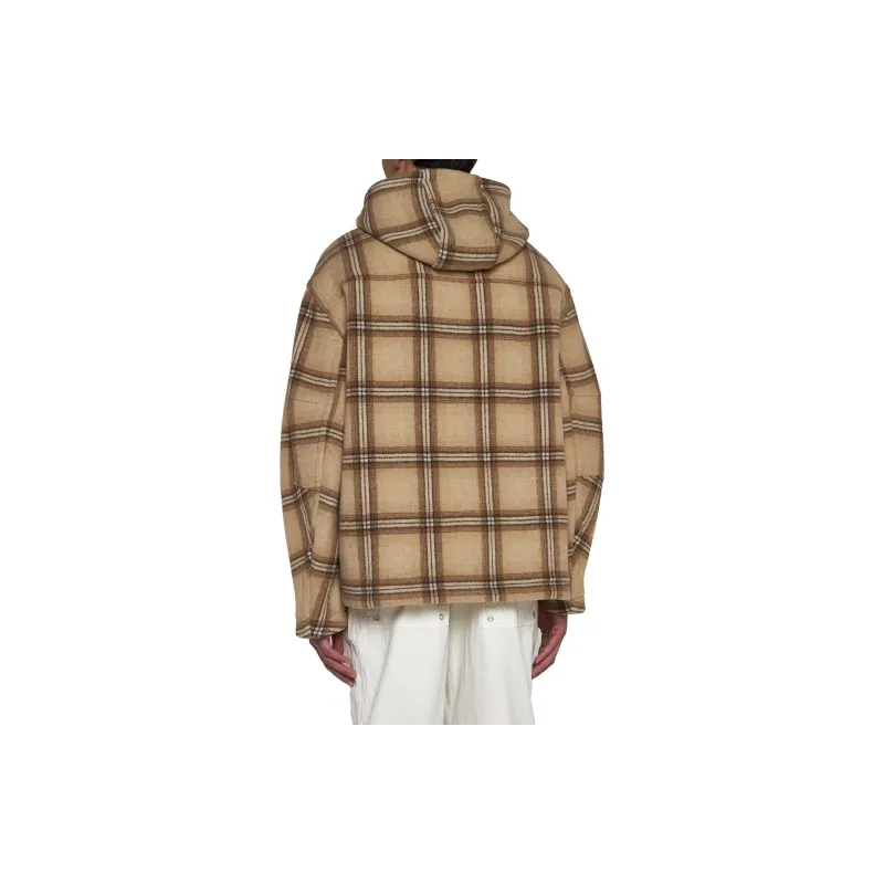 ISABEL MARANT Checked Hooded Drawstring Trim Jacket-3