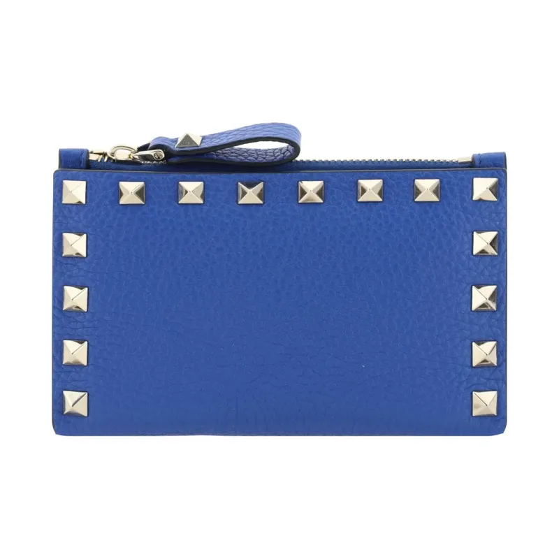 Valentino Rockstud Calfskin Wallet Women's Blue-0