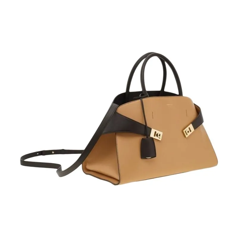 FERRAGAMO Calfskin Shoulder Bag Crossbody Bag Handbag Medium Size Women's Lightweight Camel And Moroccanoil Blend-2