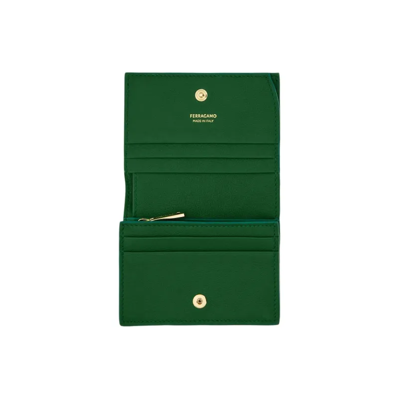 FERRAGAMO GANCINI Calfskin Wallet Small Size Women's Forest Green-3