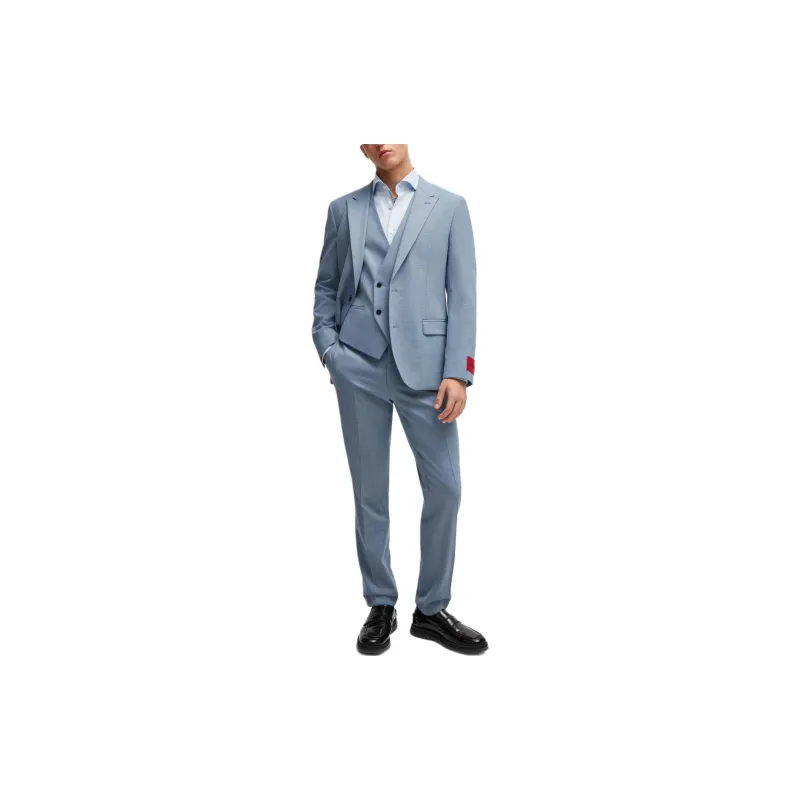 HUGO BOSS Three-Piece Slim-Fit Suit In Patterned Stretch Cloth Business Suits Men's Blue-1