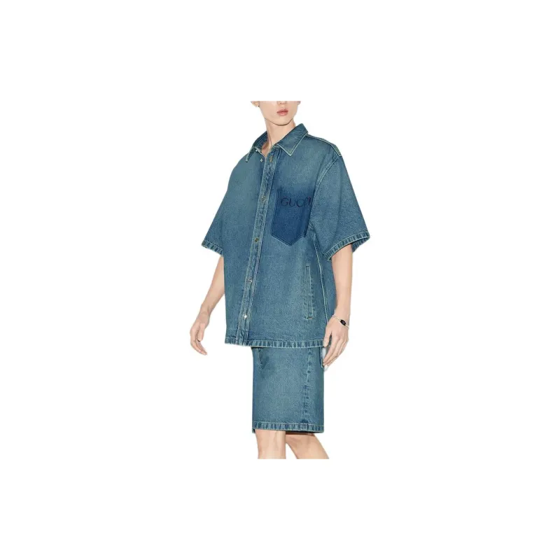 GUCCI Shirts Men Blue-4