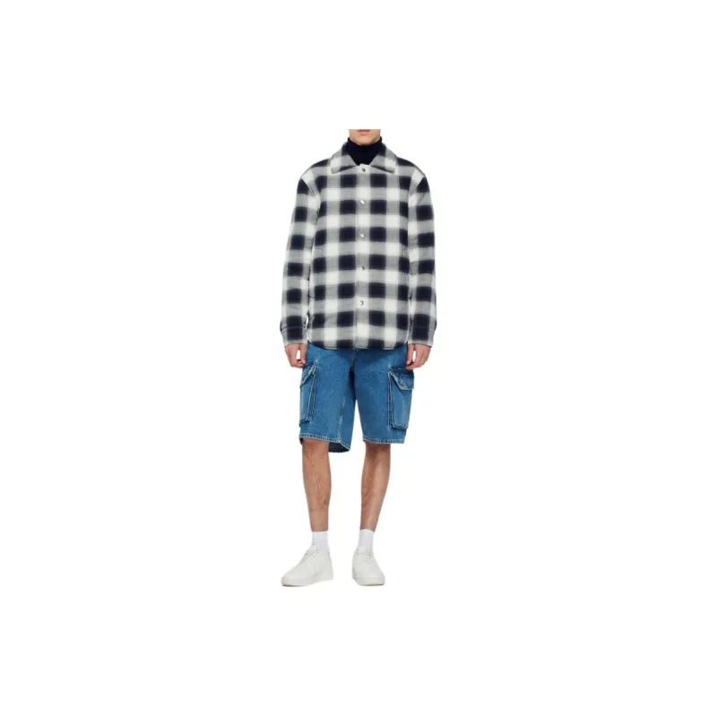Sandro Quilted Checked Jacket Shirt Men's Black-1
