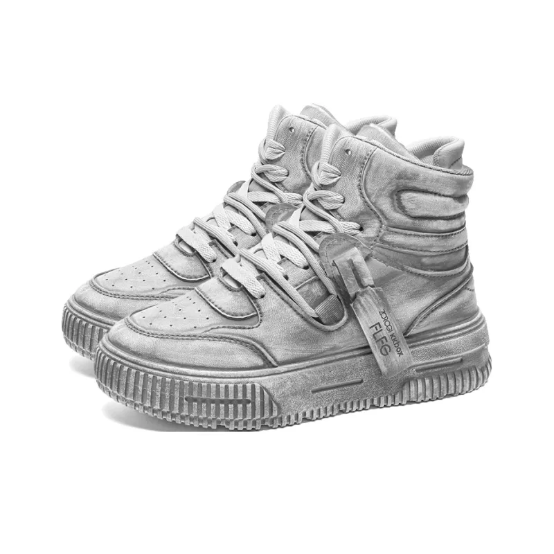 HACKBUTEER High Top Skateboard Shoes Unisex Vintage Gray Box-3