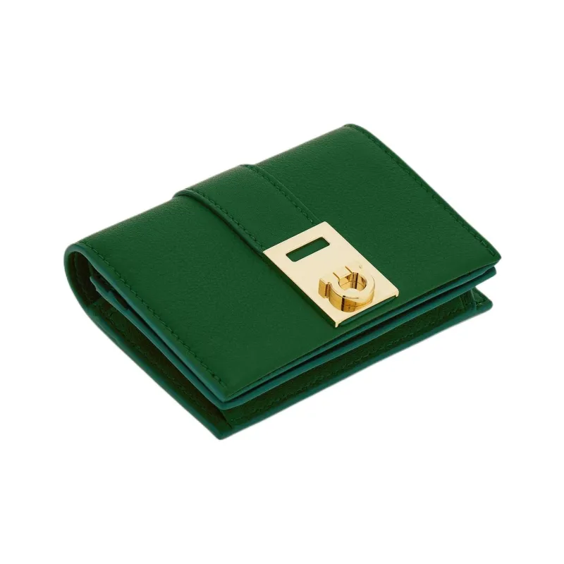 FERRAGAMO GANCINI Calfskin Wallet Small Size Women's Forest Green-1