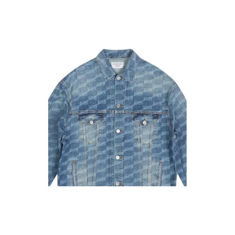 Balenciaga All Over Bb Monogram Logo Denim Jacket-5