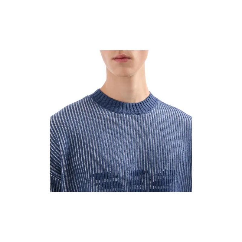 EMPORIO ARMANI Two tone Fisherman rib Virgin Wool cotton Jumper-4