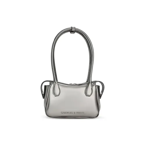 CHARLES&KEITH PU Shoulder Bag Medium Size Women's CK2 30271278 Tin Gray/Noir Black