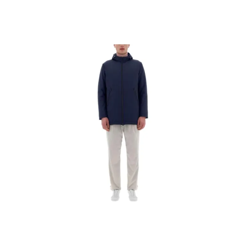 HERNO Long Sleeved Zip-Up Hooded Drawstring Raincoat-2