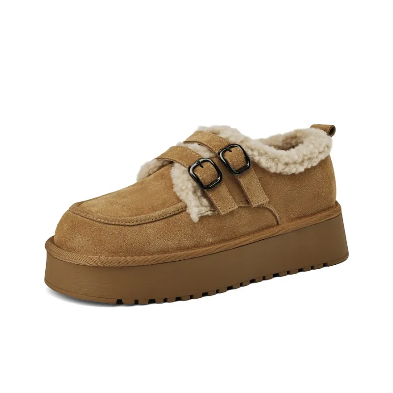 ST&SAT Fleece-Lined BUKEN Shoes For Autumn And Winter Insulated Shoes Casual Single Shoes Women's-1