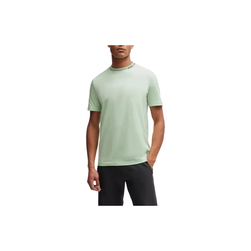 HUGO BOSS Cotton Jersey Regular Fit T Shirt With Branded Collar T Shirt Men's Light Green-3