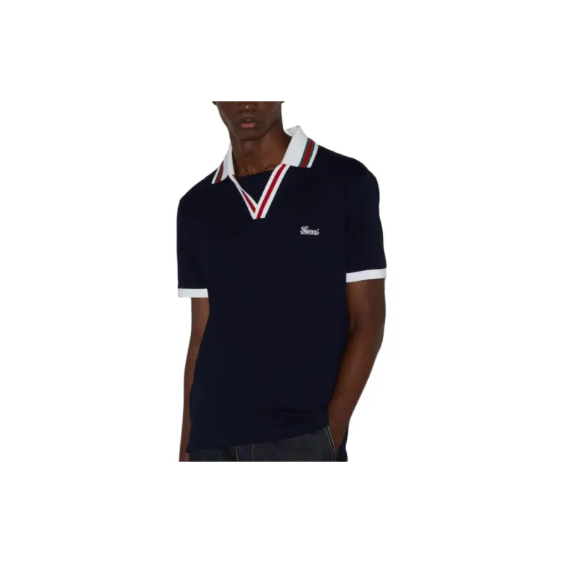 GUCCI Cotton Piquet Polo Shirt Polo Shirt Men's Dark Blue-2
