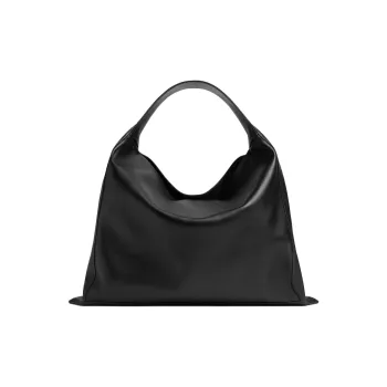 Bottega Veneta Silky Cow Leather Handbag Shoulder Bag Large Size Women's Black