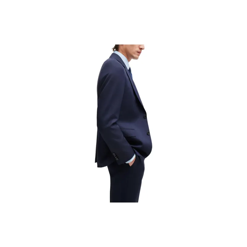 HUGO BOSS Slim Fit Suit In Micro Patterned Virgin Wool Business Suit Men's Dark Blue-5