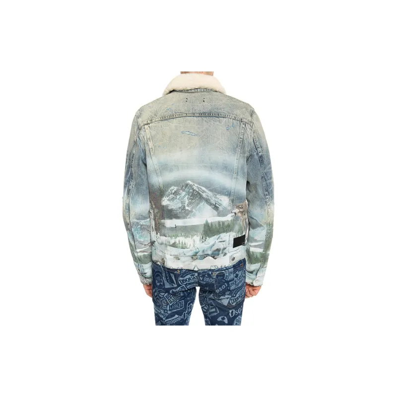 AMIRI Sherling Airbrush Wolf Denim Trucker Jacket-3