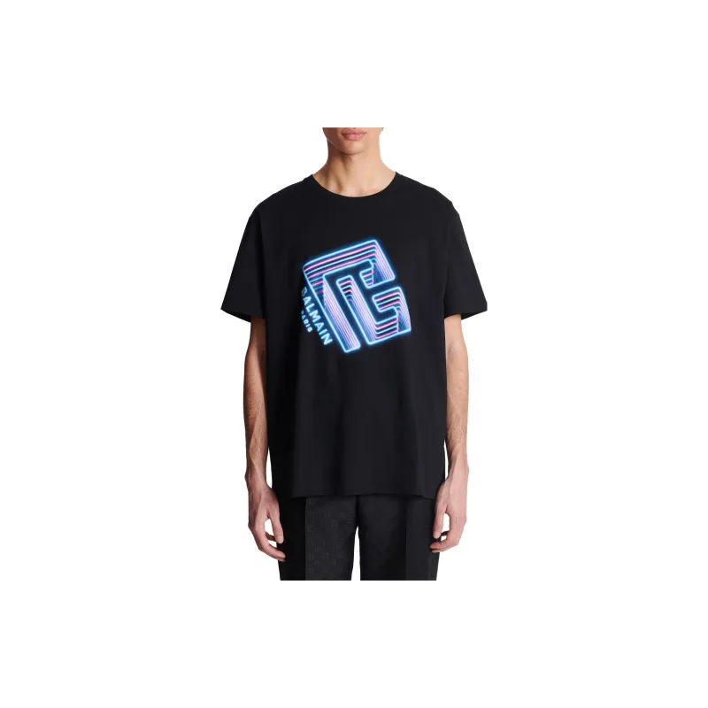 BALMAIN Neon Logo T-Shirt T-Shirt Men's Black-3